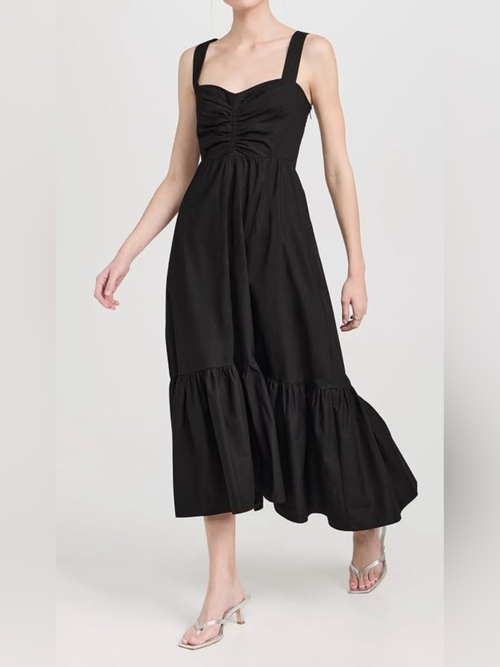A.L.C. Black Ruched Bodice Maxi Dress with Wide Straps Size 10 - Picture 5 of 16
